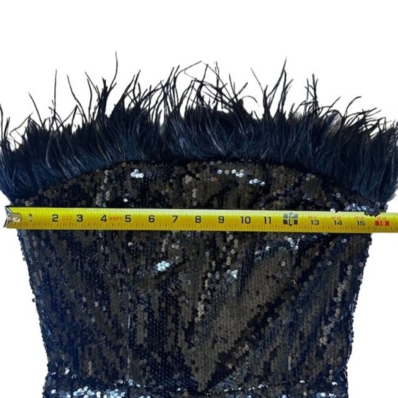 Lulus Strapless Black Sequin Jumpsuit With Ostrich Feather Trim Large NWT - Picture 9 of 12